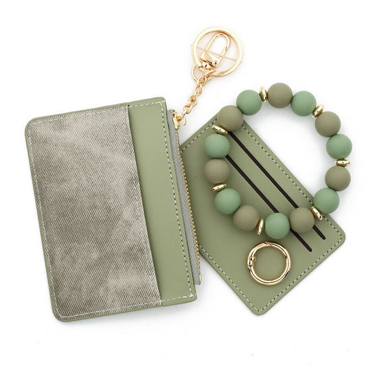 Chic PU Wallet with Silicone Bead BraceletCard Case_CWAB4954