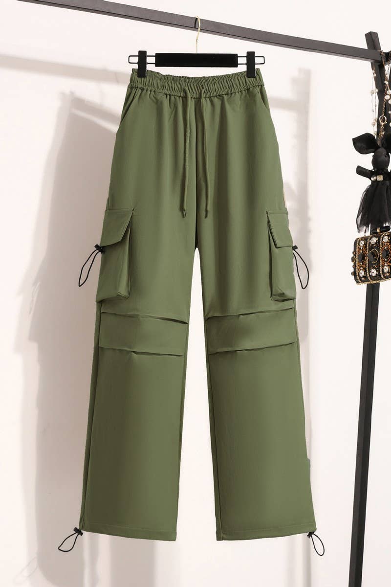 STRAIGHT-LEG SLIM CASUAL DRAWSTRING COMBAT PANTSCWBLP00923