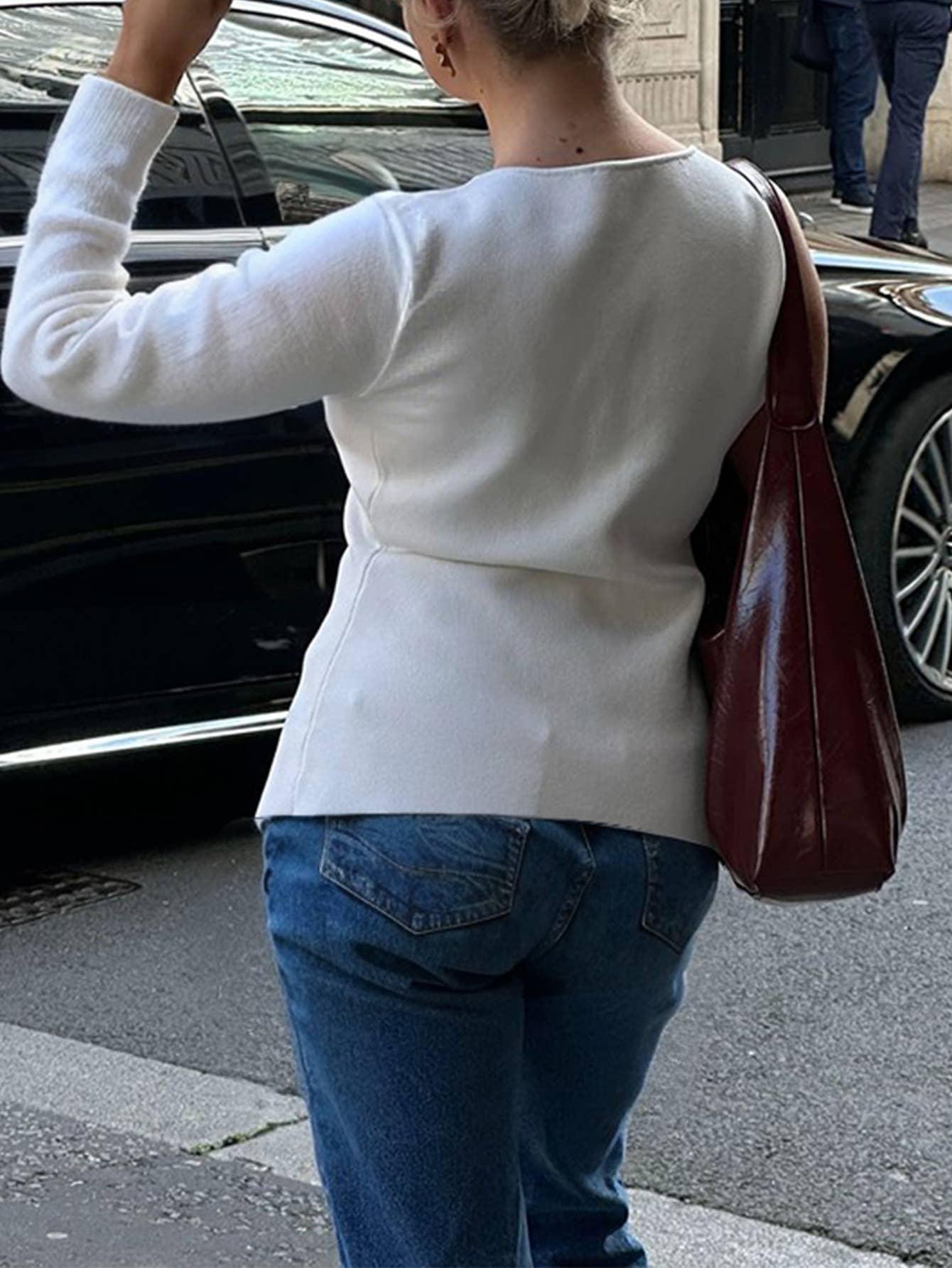 Simple long-sleeved single-breasted cardigan