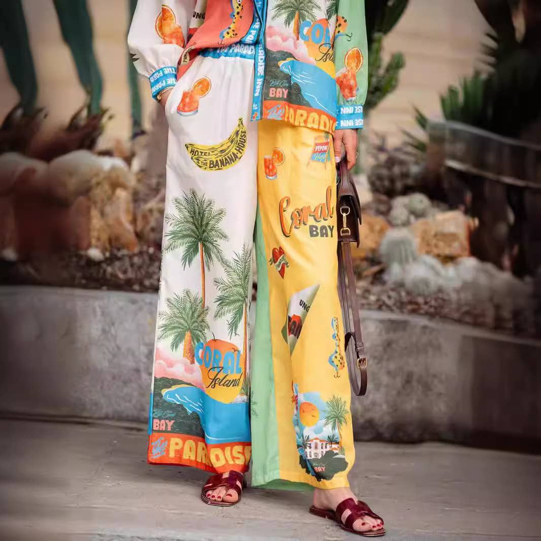 Linen print vacation and casual rope set