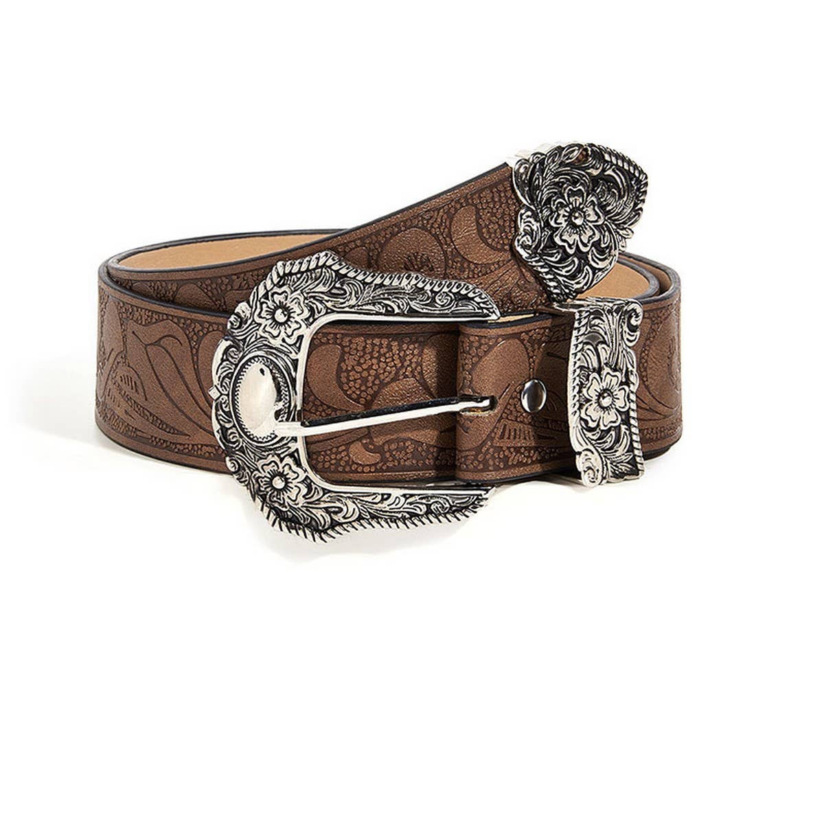 CWABE0548_BROWN TEXTURED PRINTED BELT