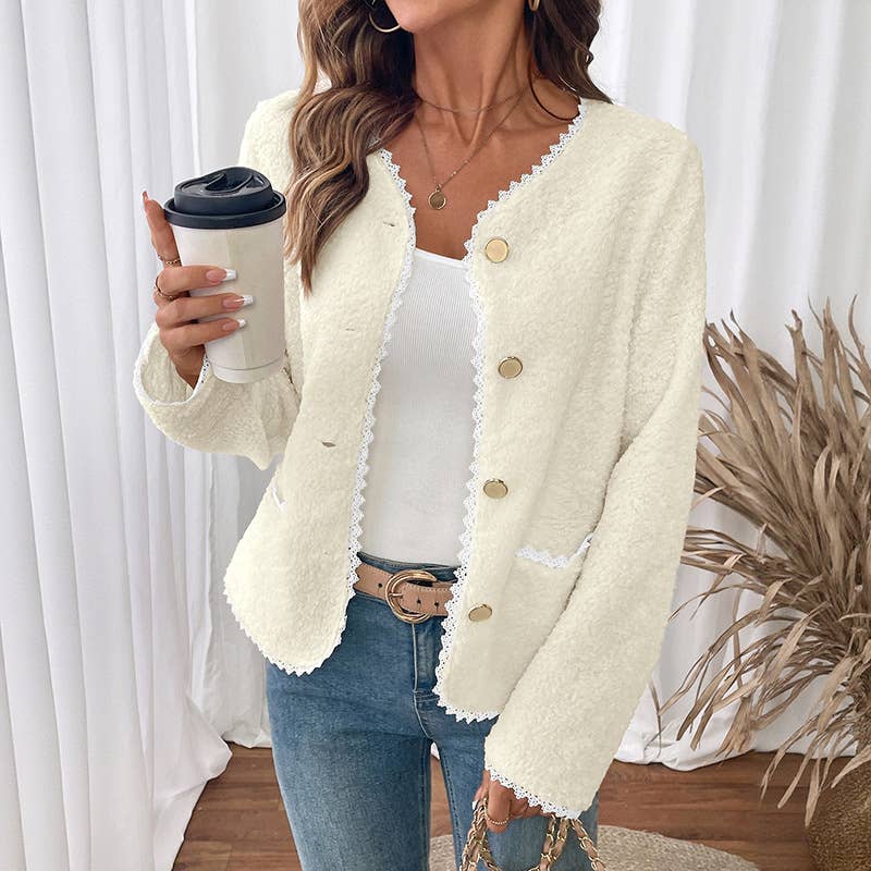 Lace lace patchwork single-breasted cardigan