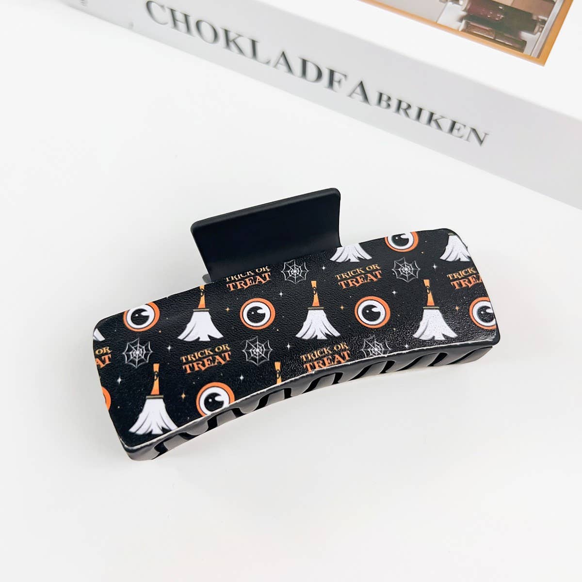 Gothic Halloween Claw Clip, Pumpkin & Ghost Design_CWAHA1443