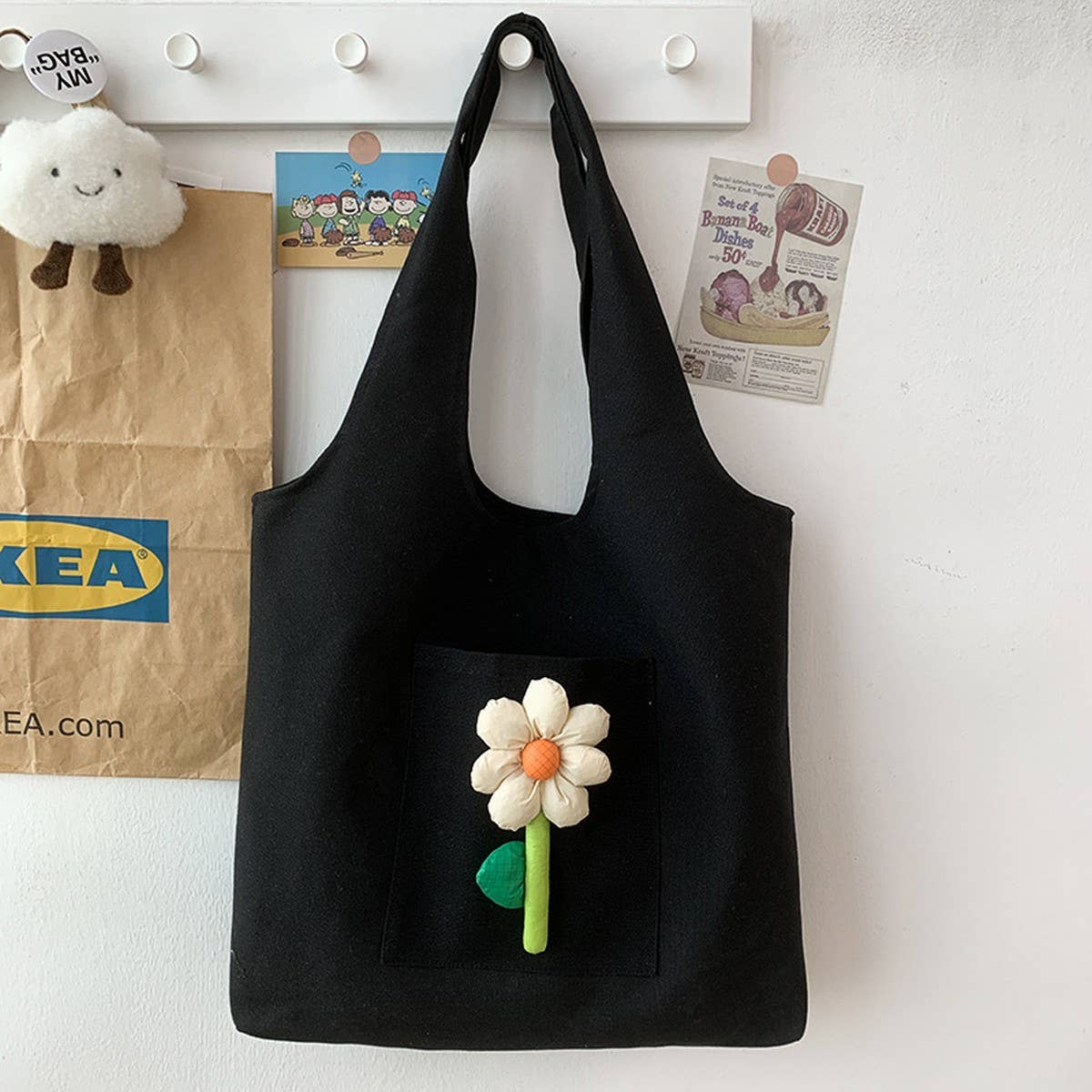 TOTE BAG CANVAS FEATURING DELICATE FLORAL DESIGN _CWAB2049