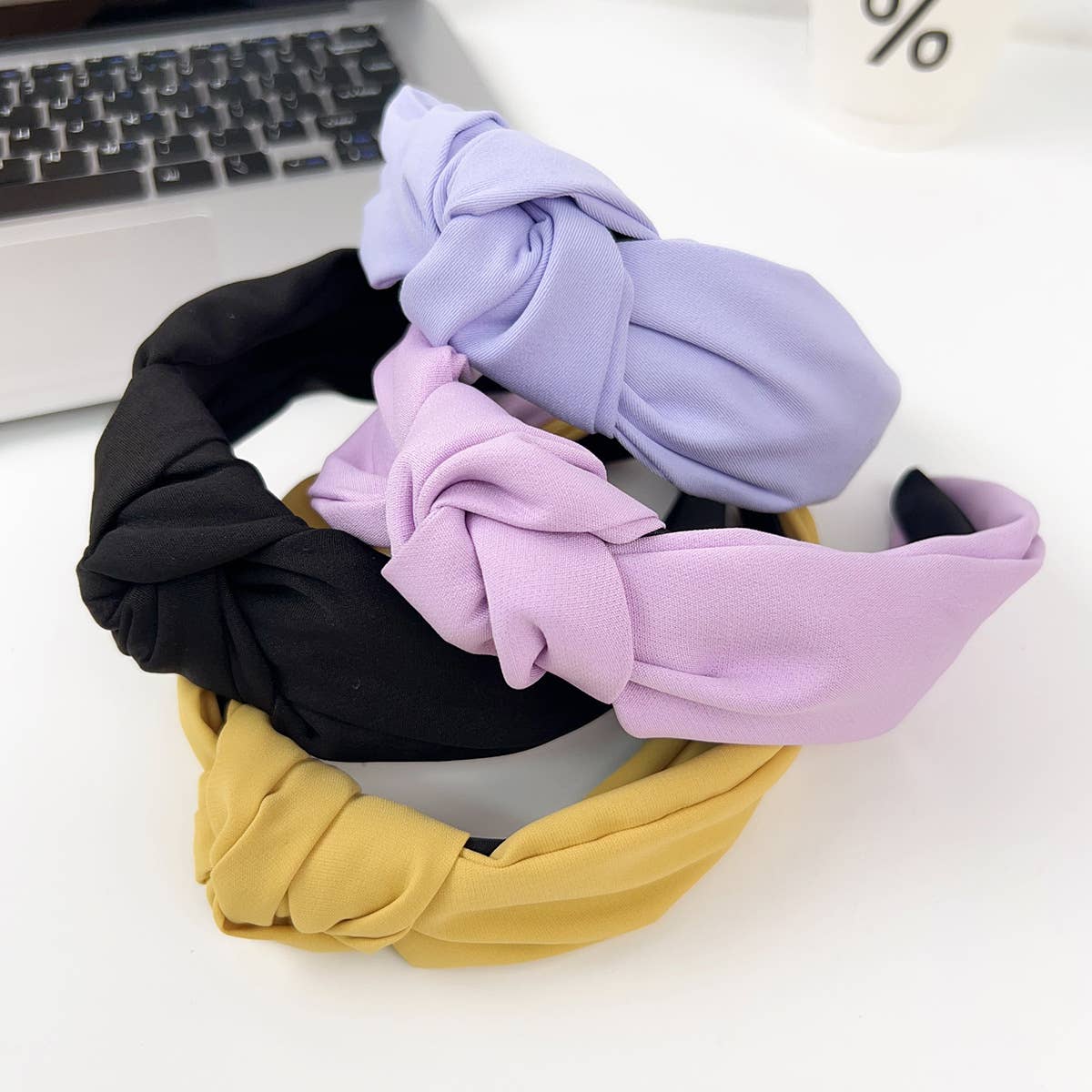Wide-edge solid-color fabric cross knot headband