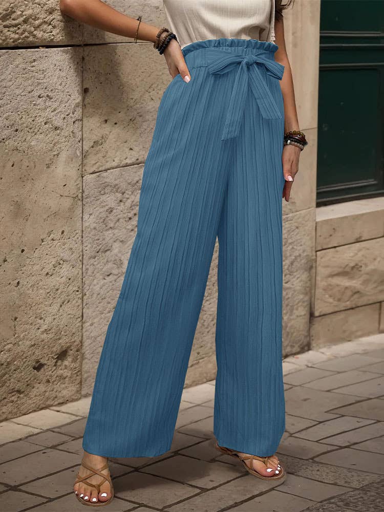 Ruffle Tie Waist Casual Elastic Long Pants