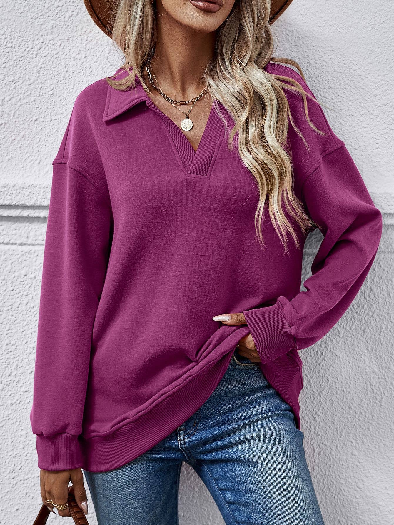 LAPEL LONG SLEEVE SOLID COLOR LOOSE FLEECE HOODIE