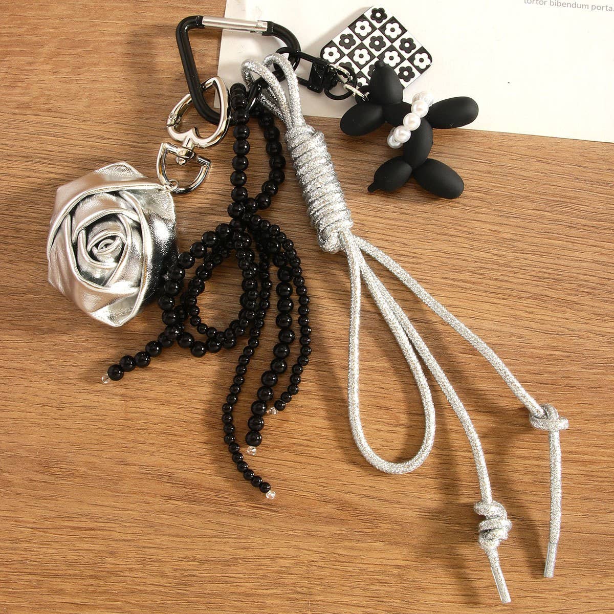 Creative Silver Balloon Dog Keychain with Bow