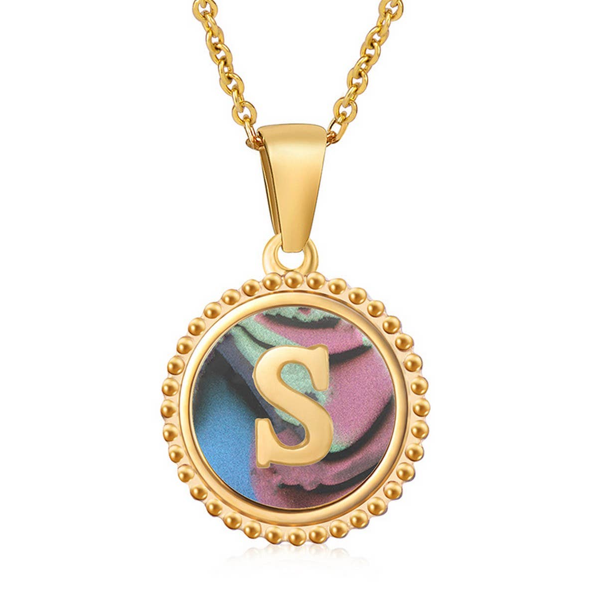 CWAJE1942_Simple Round Colorful Shell Letter Necklace