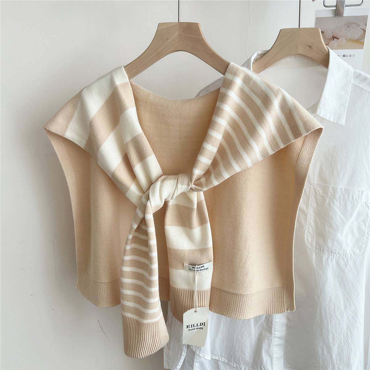 Striped Knit Shawl ??Neck & Shoulder Wrap_CWASC0843