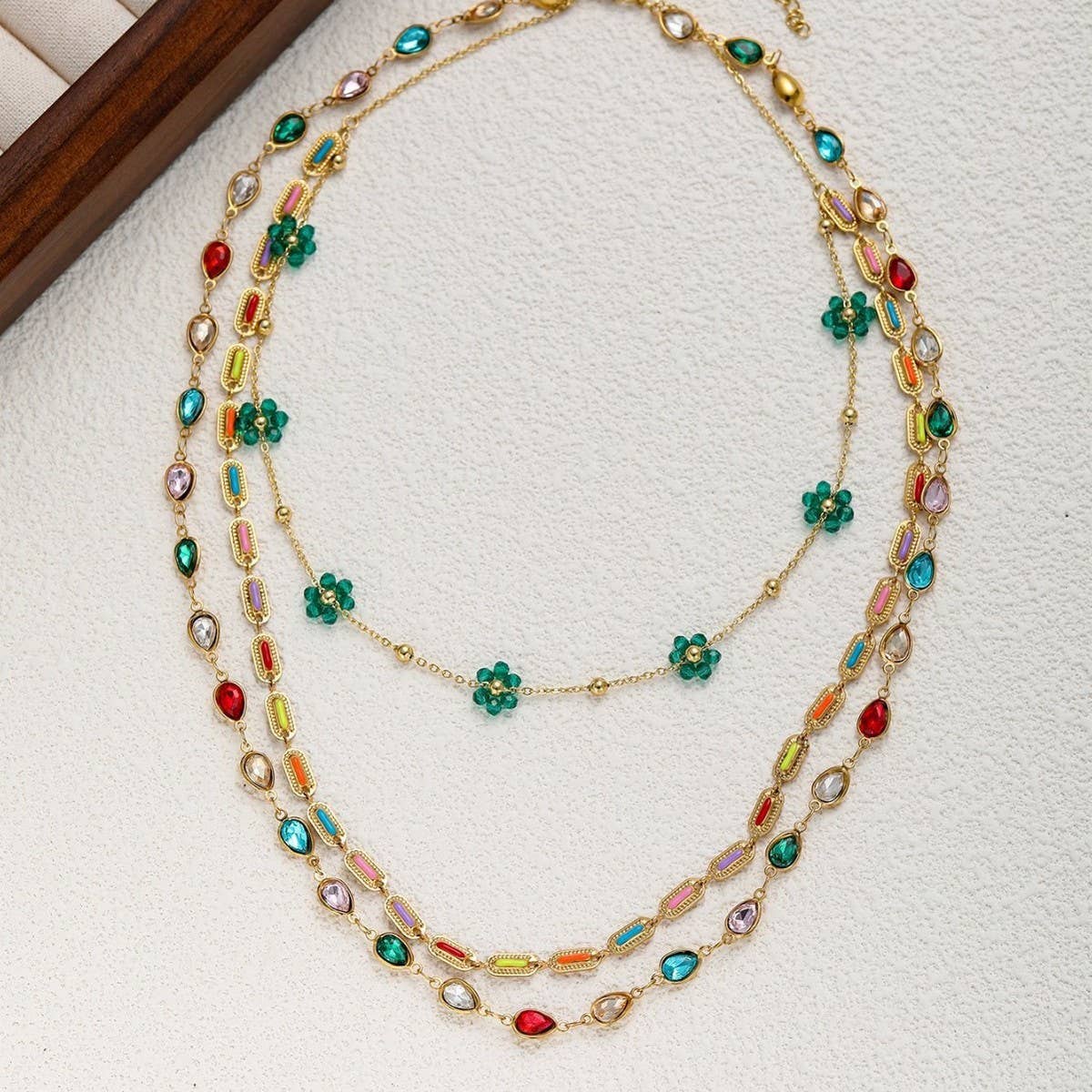 COLORFUL BEADED NATURAL STONE THREE-LAYER NECKLACE