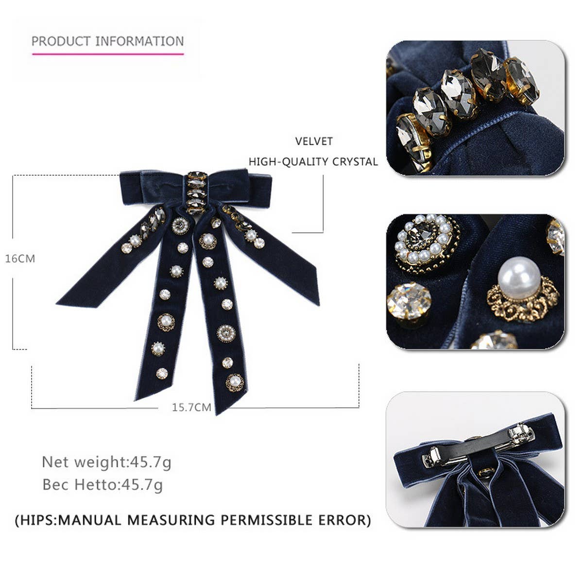 VELVET BOW PERSONALIZED DIAMOND PEARL HAIRPIN