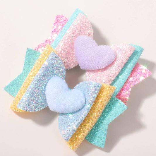 Glitter Heart Bow Hair Clip for Girls