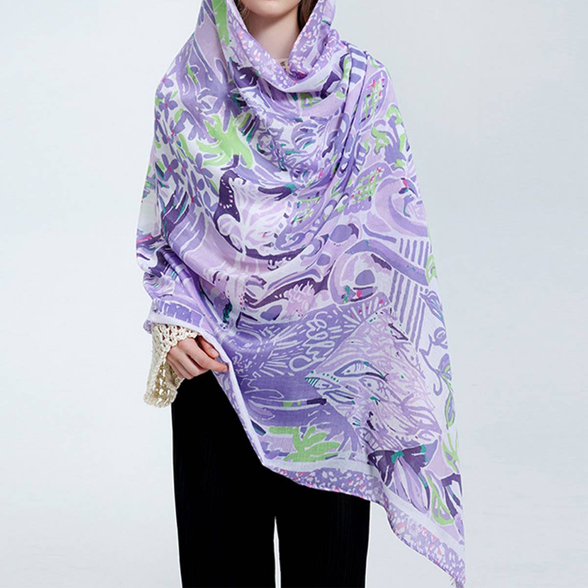UV Protection Silk Scarf - Floral Beach Shawl
