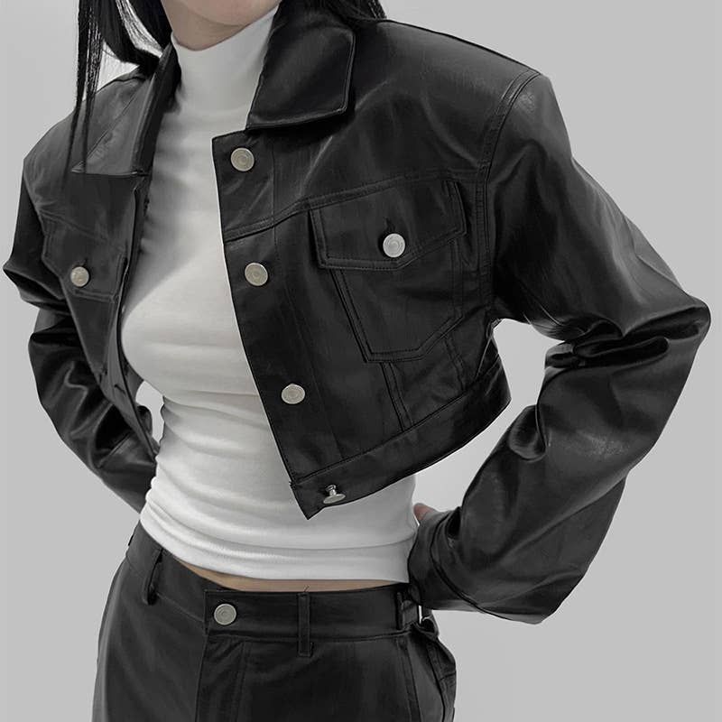SINGLE BREASTED PU LEATHER SHORT JACKET