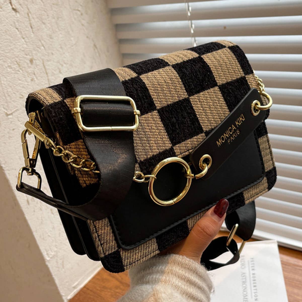 Trendy Checkered PU Crossbody Bag for Women_CWAB1545