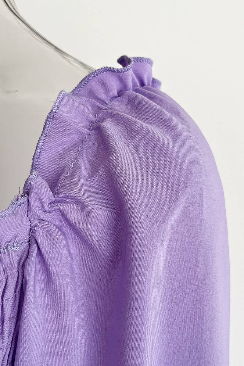 CWDMD4822_RUFFLED SQUARE NECK TRUMPET SLEEVE SWING DRESS