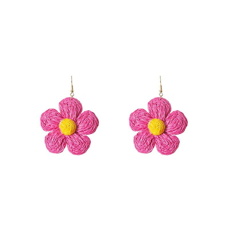 Woven raffia grass exaggerated flower earrings