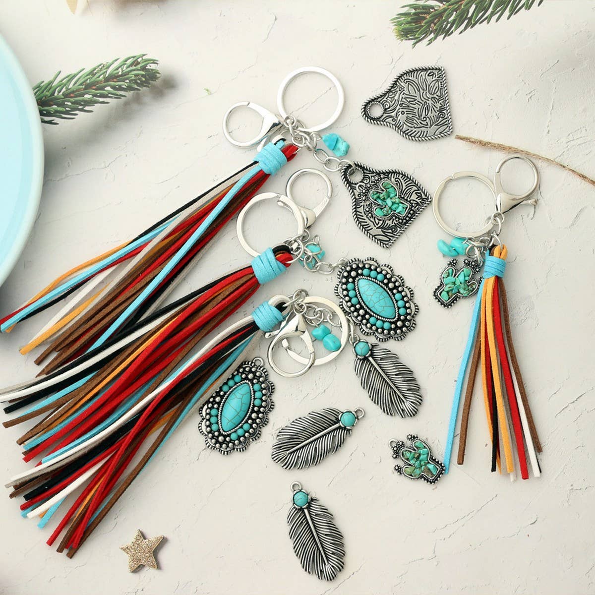 Vintage Western Boho Bull Tag Keychain_CWAB5088