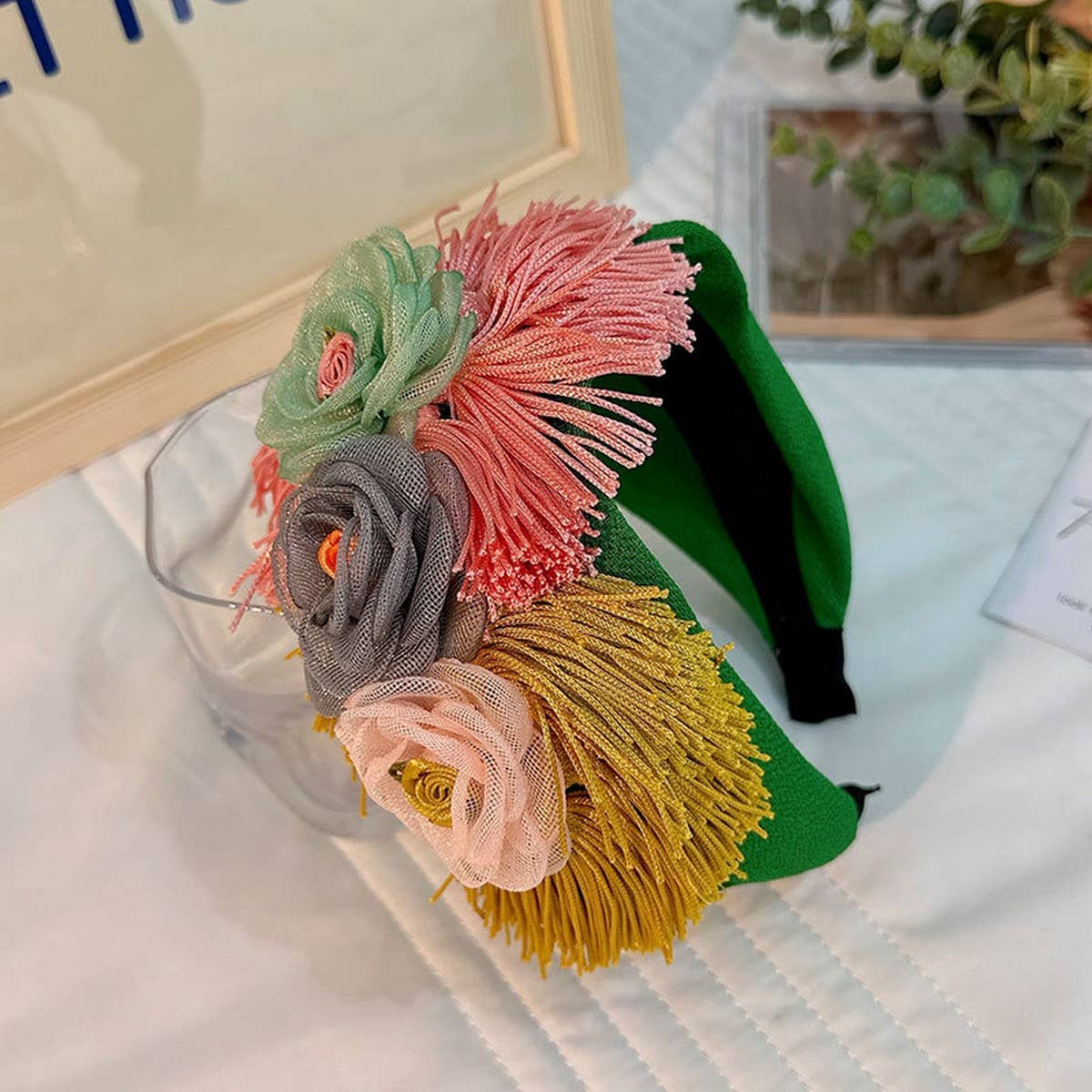Floral Fabric Headband ?Bold Tassel Hair Accessory