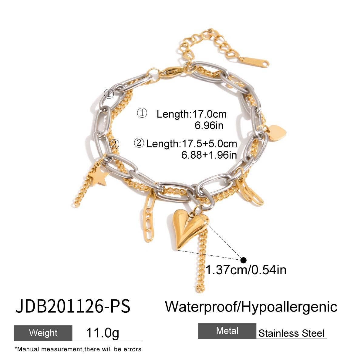 Gold Silver Heart Bracelet in Stainless Steel