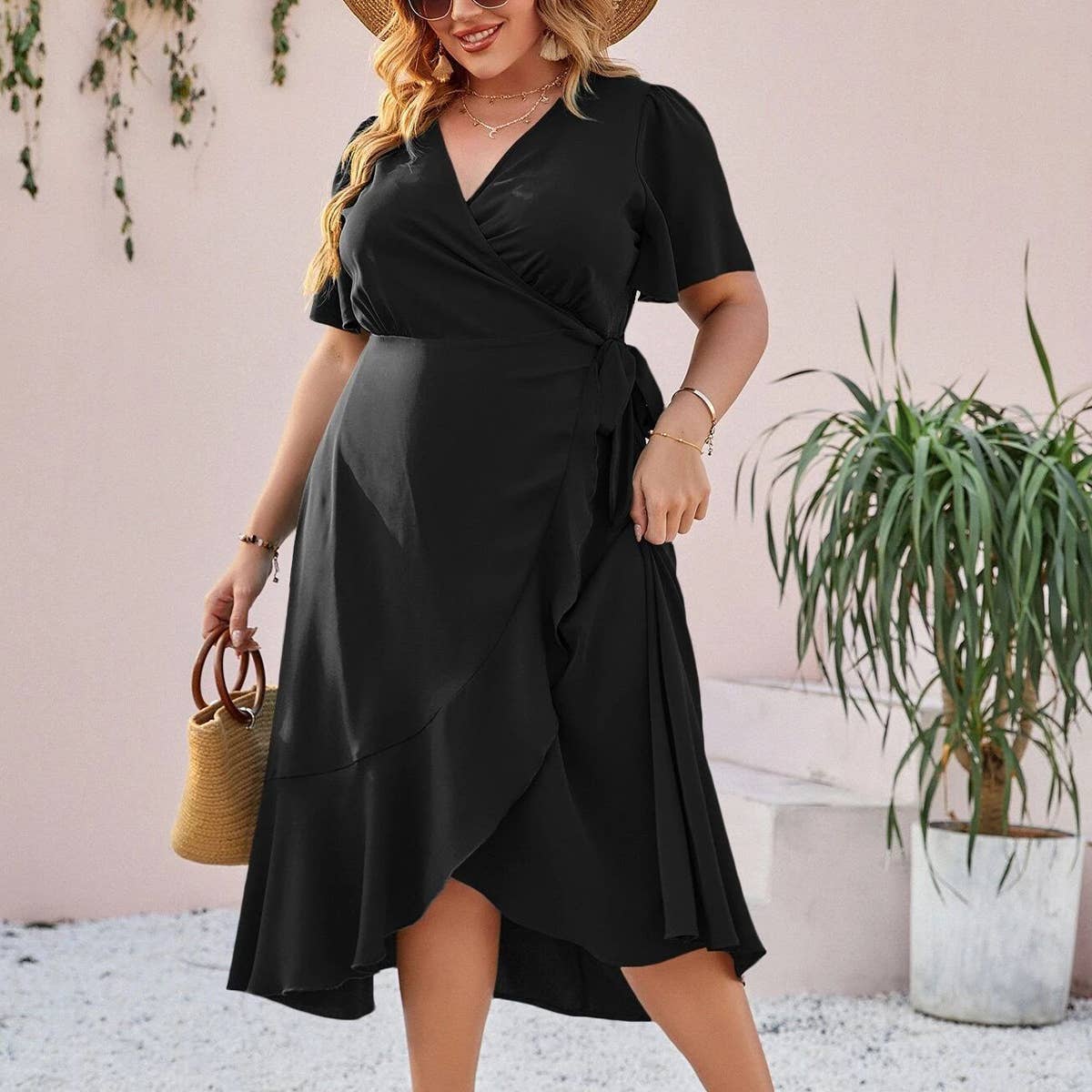 LARGE SIZE ELEGANT SLIT TIE SLIM FIT DRESS_CWDSD3318