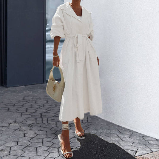 TEMPERAMENT LONG SLEEVE SOLID COLOR TRENCH COAT