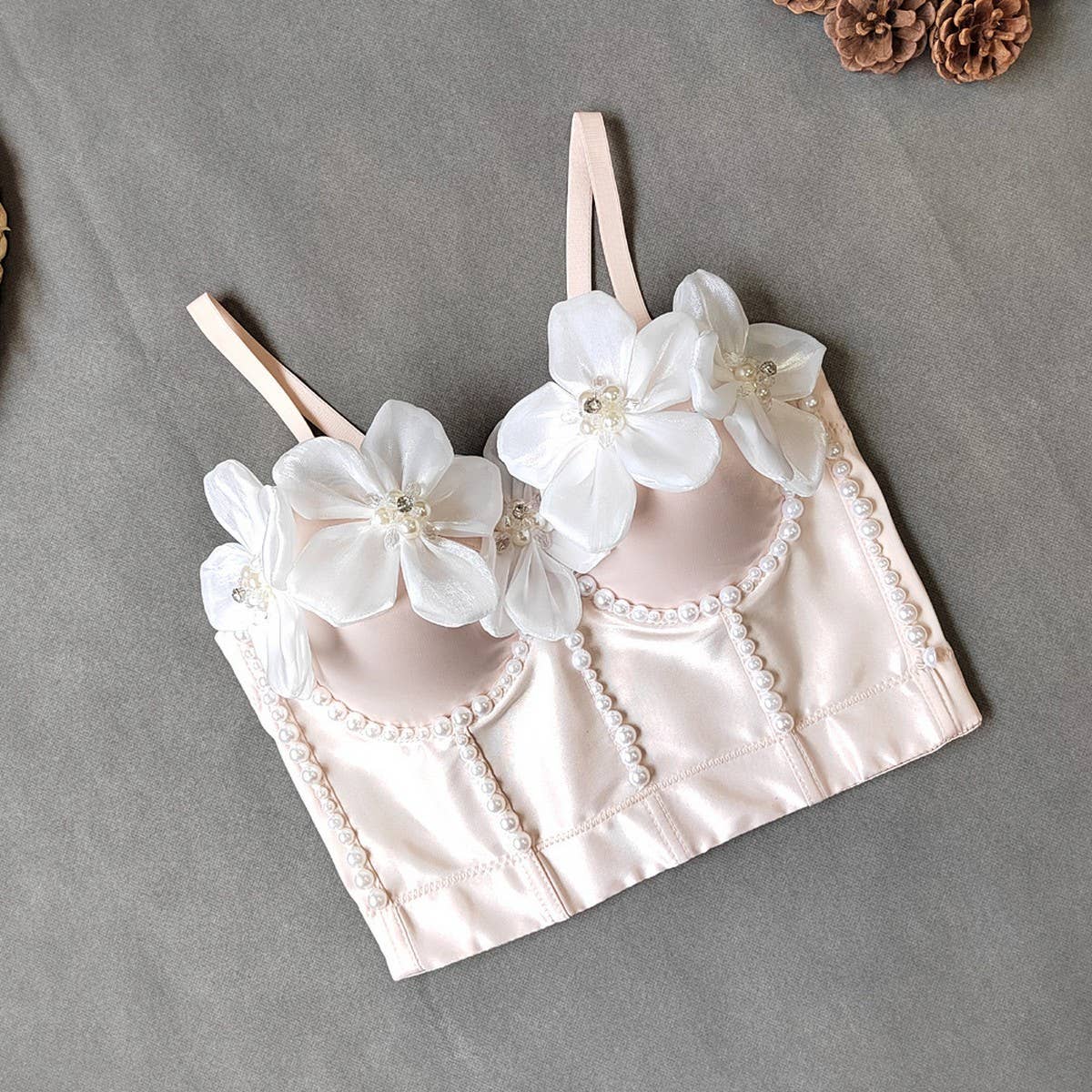 FRESH AND SWEET FLOWER PEARL HERRINGBONE CORSET