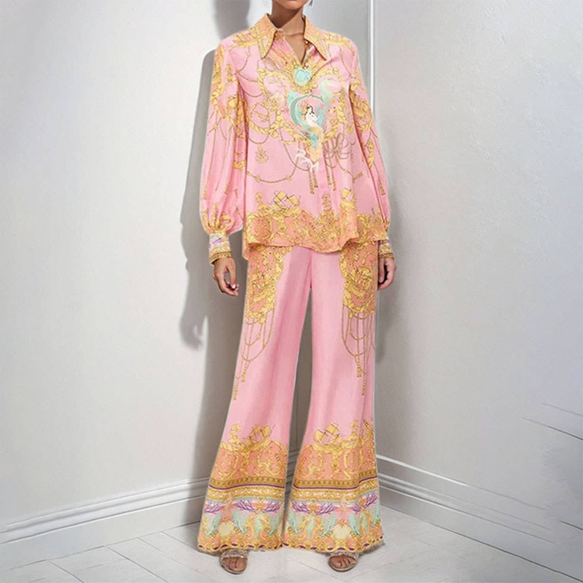 LONG-SLEEVED PRINTED SHIRT TROUSERS FASHION SUIT