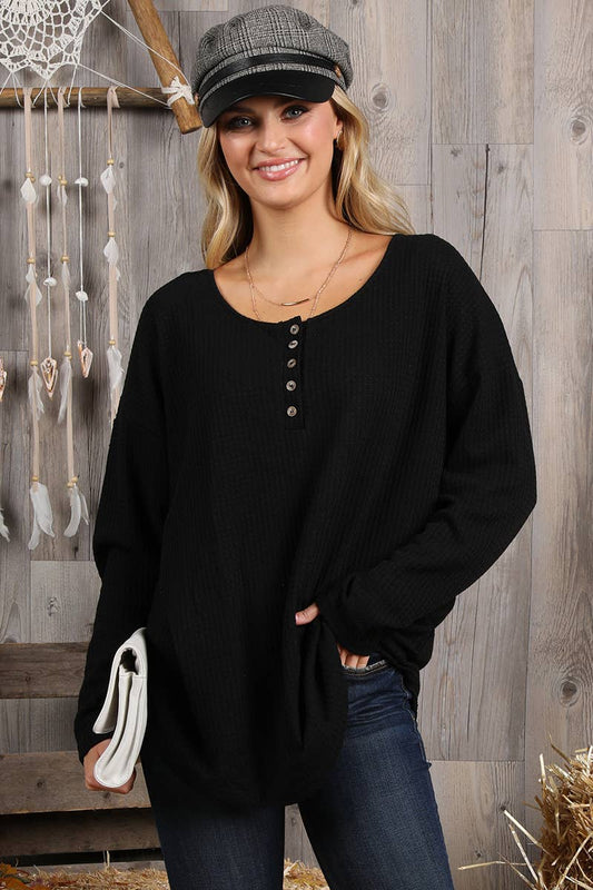 Cwttl1402_Round Neck Casual Long Sleeved Top