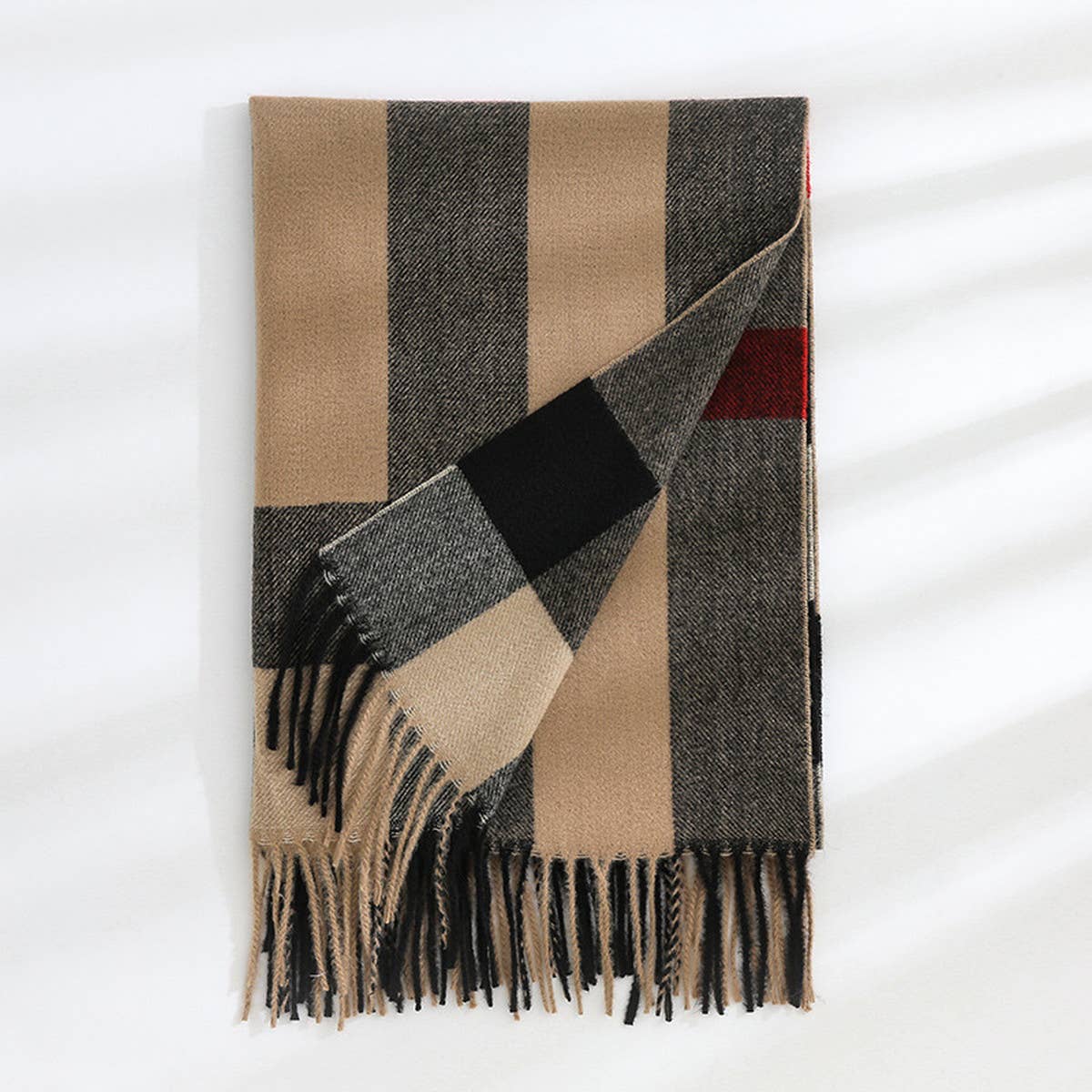 Plaid Faux Cashmere Scarf - Thick Warm Neck Wrap_CWASC0242