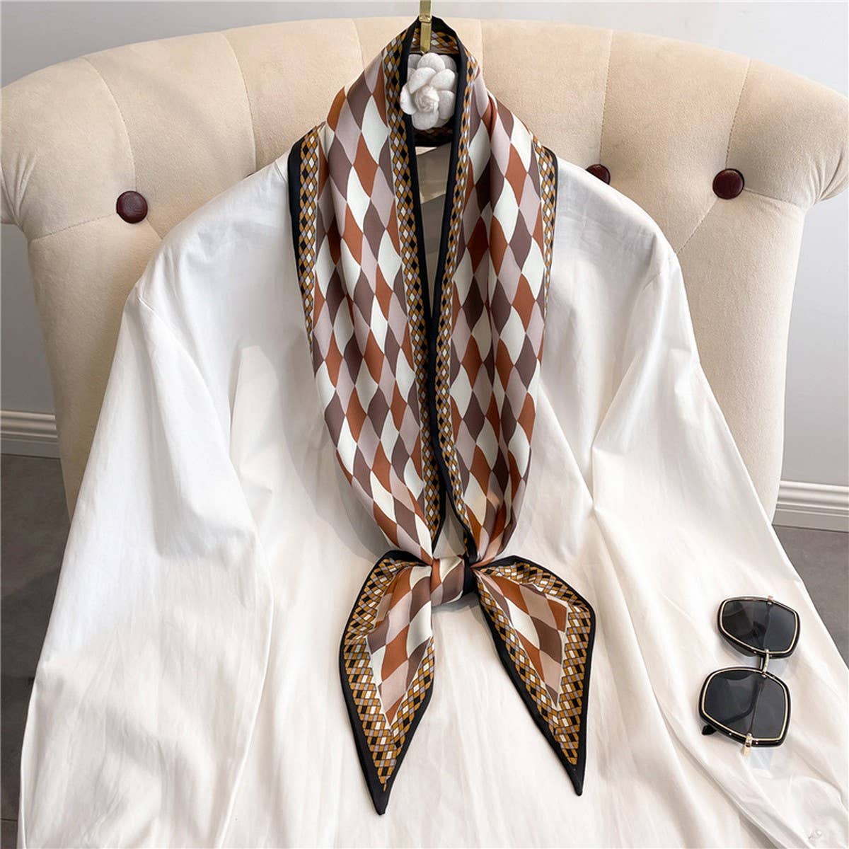 LETTER PRINT DOUBLE LAYER  HEAD SCARF