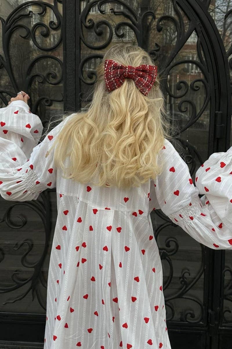 CWDMD3549_AUTUMN LOVE PRINT LANTERN SLEEVE SWING DRESS