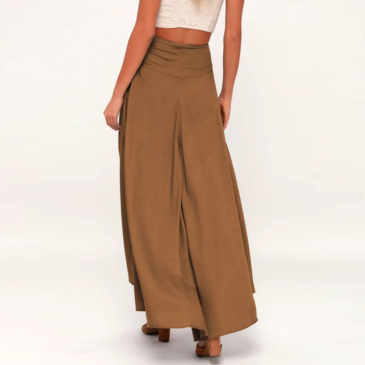 An elegant and flowing ruffled slit skirt