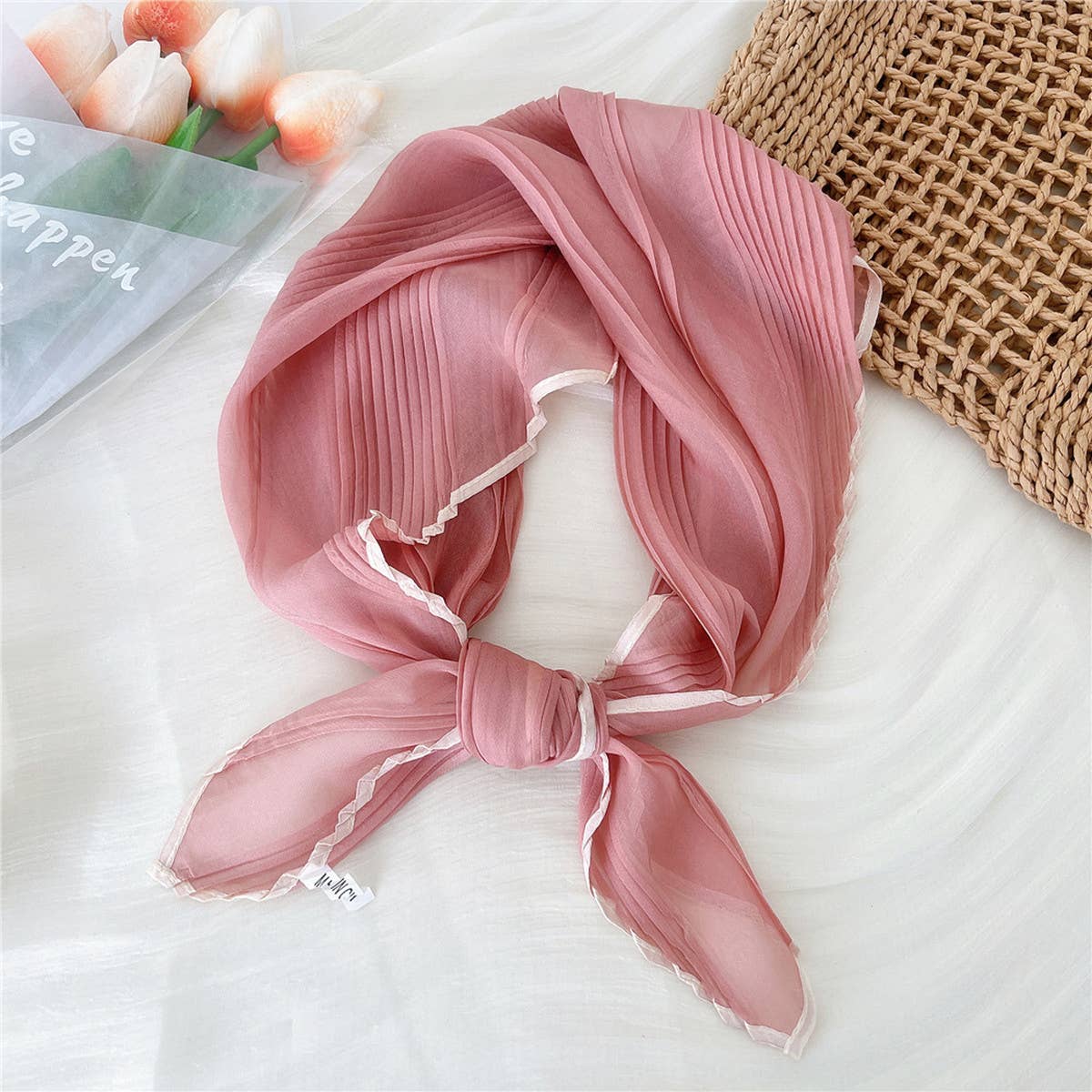 60cm Pleated Sheer Square Scarf for Women_CWASC0849