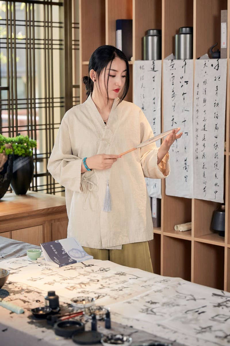 CWOCO0906_RAMIE STAND COLLAR TIE RETRO SHORT CARDIGAN COATS