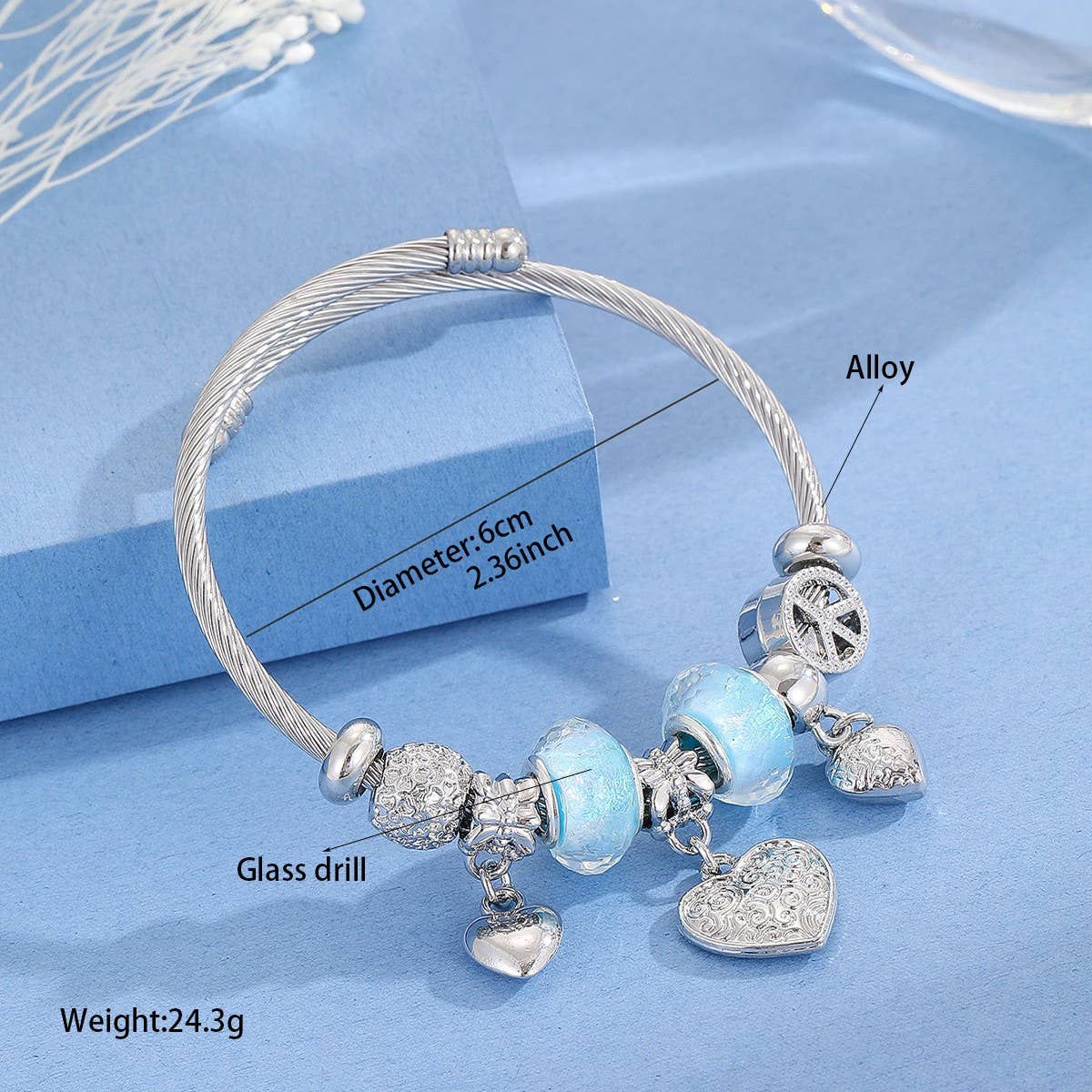 Elegant Alloy Couple Bracelet with Crystal Pendant