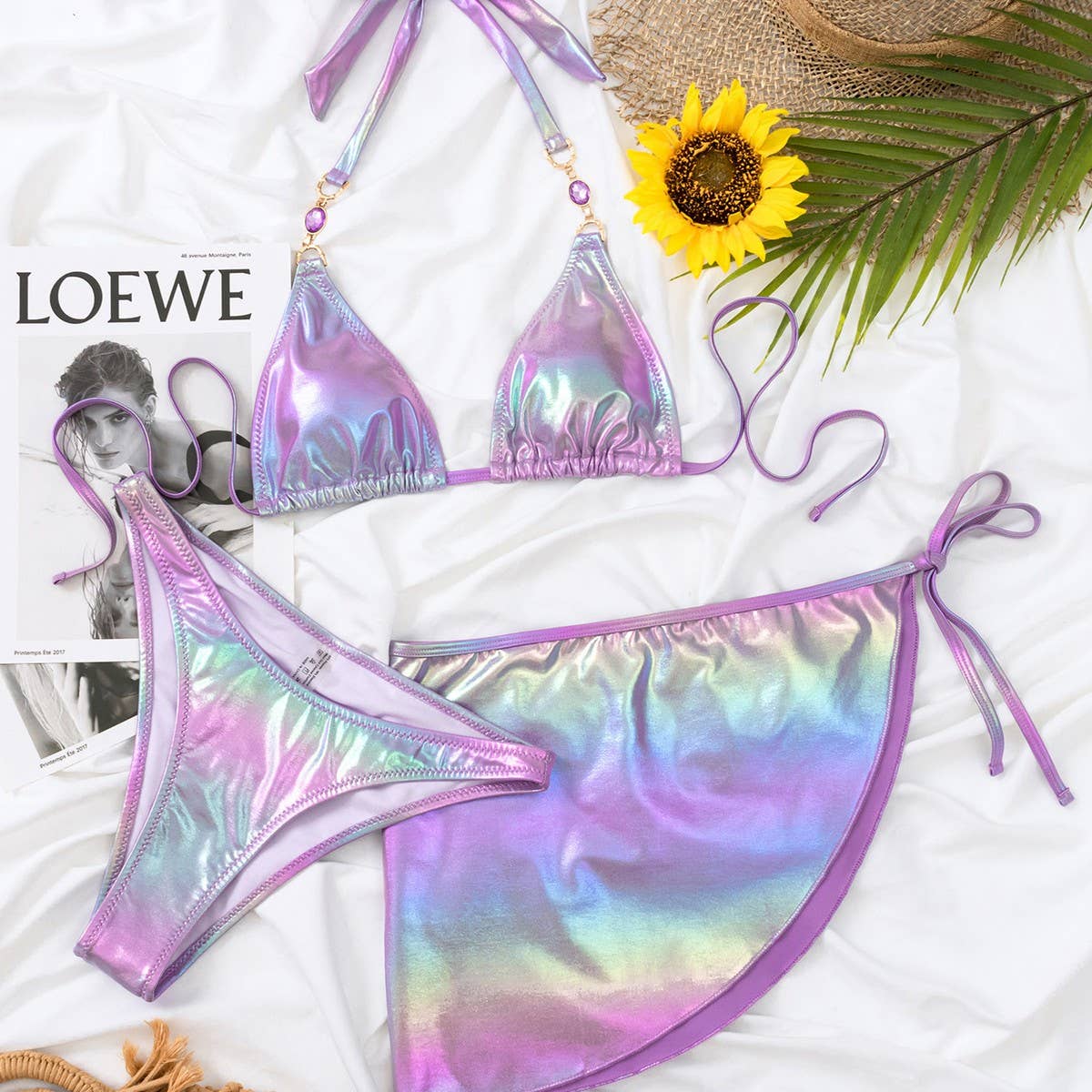 Iridescent Bikini Set - Sexy Tie Side Swimsuit