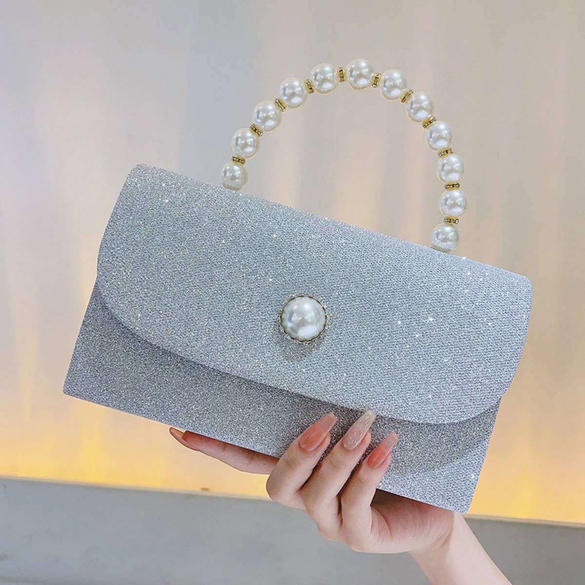 VINTAGE PEARL BAG SILVER SMALL SQUARE BAG_CWAB2517