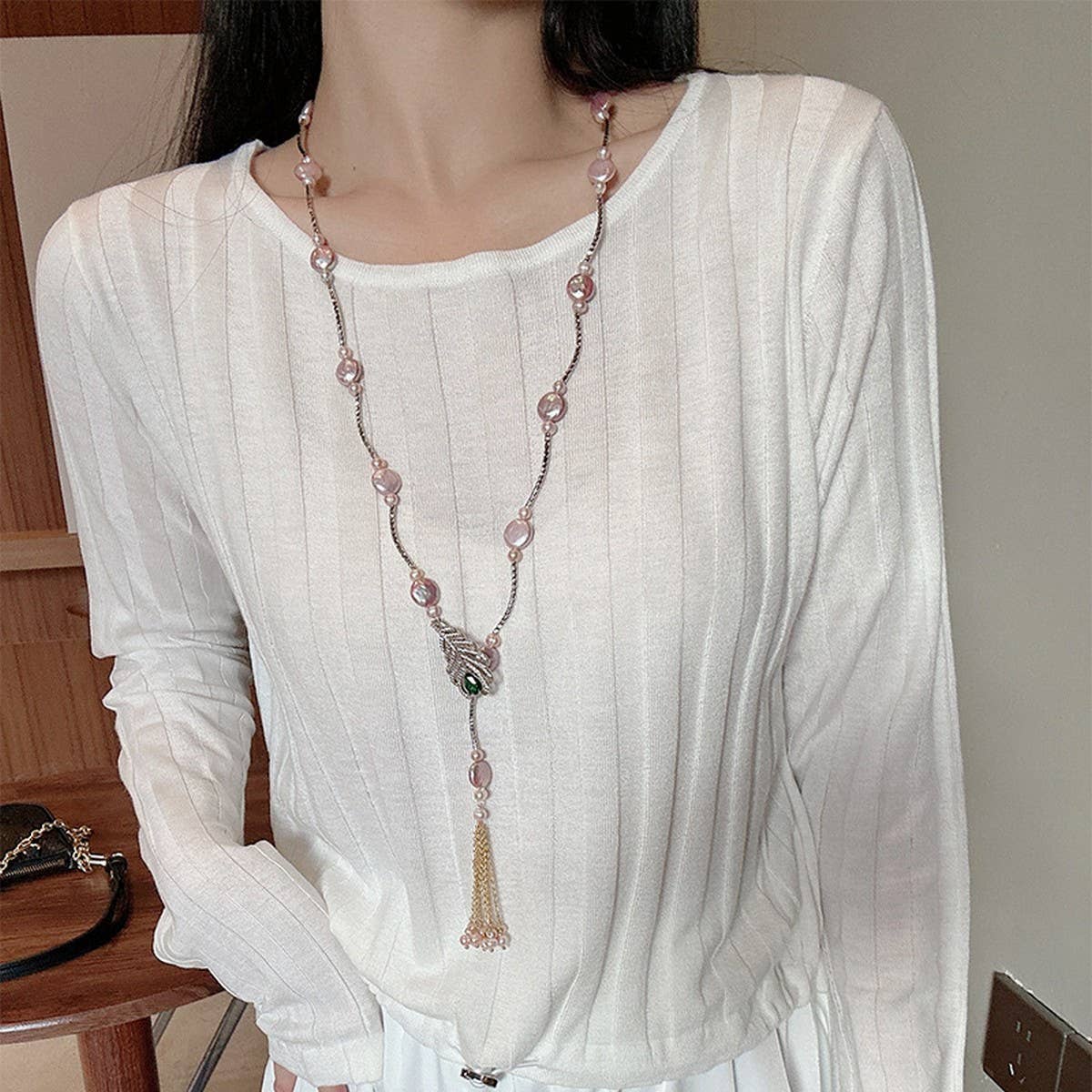 NICHE HIGH-END TASSEL PEARL SWEATER NECKLACE_CWAJE3898