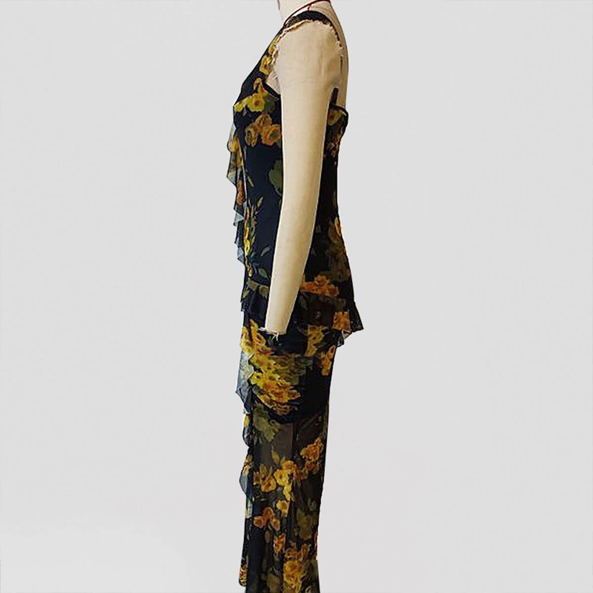 Tea break French printed ruffled halter dress