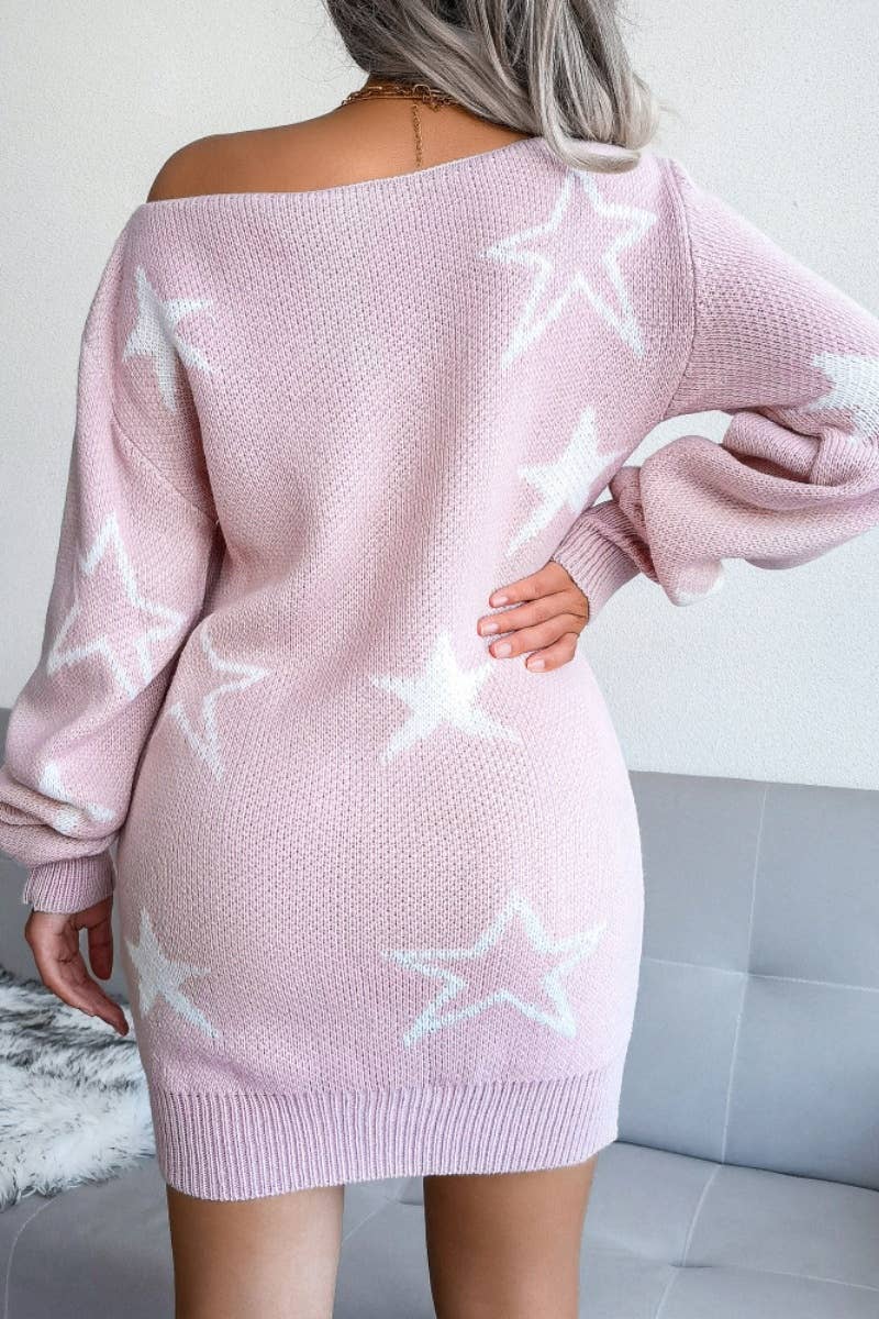 CWDSD6223_WINTER STARS LONG-SLEEVED SWEATER DRESS