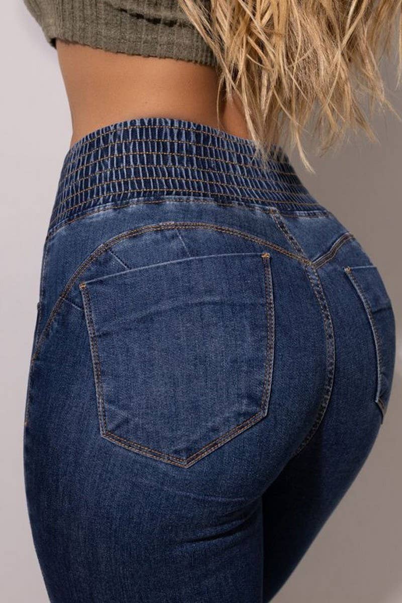 CWJP0581_HIGH WAIST STRETCH BUTTON WIDE LEG JEANS