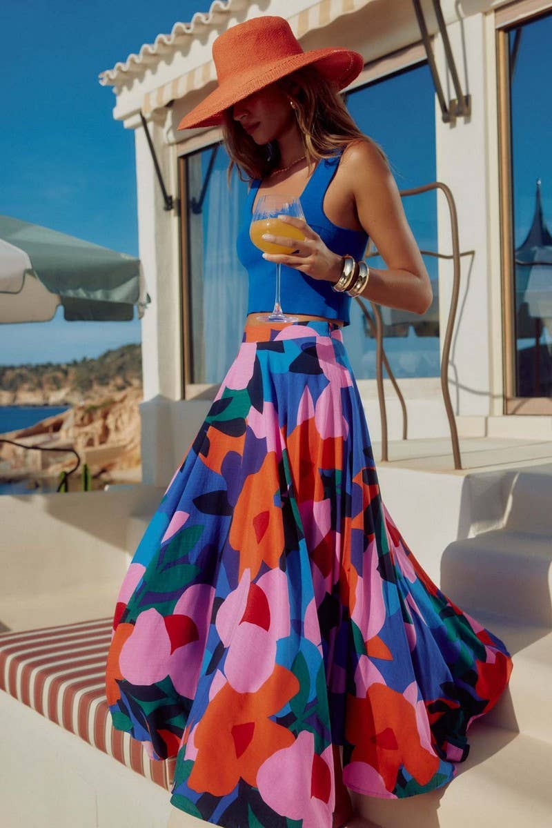 CWBLS0534_CASUAL PRINTED BOHO MID-LENGTH SKIRT