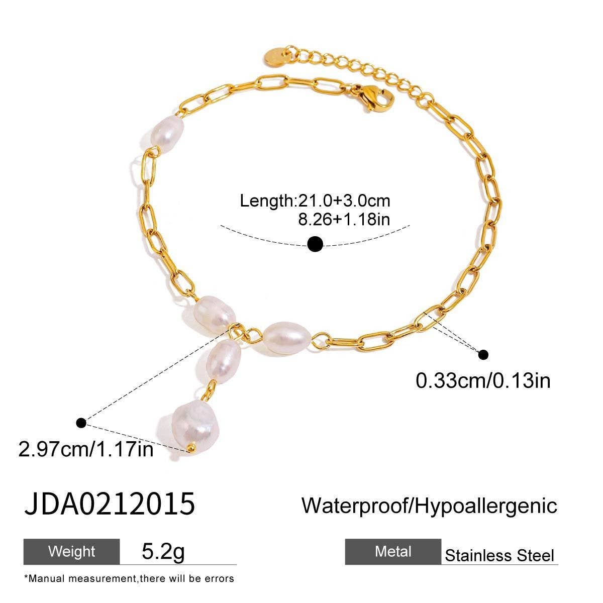 18K Gold Pearl Paperclip Anklet, Stainless Steel_CWAJE4848