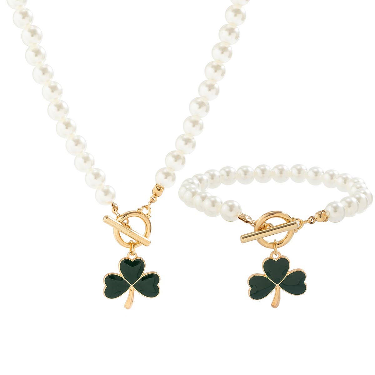 CLOVER PEARL NECKLACE BRACELET SET