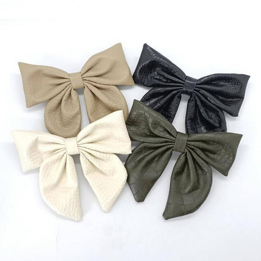 Elegant Croc PU Leather Bow Hair Clip