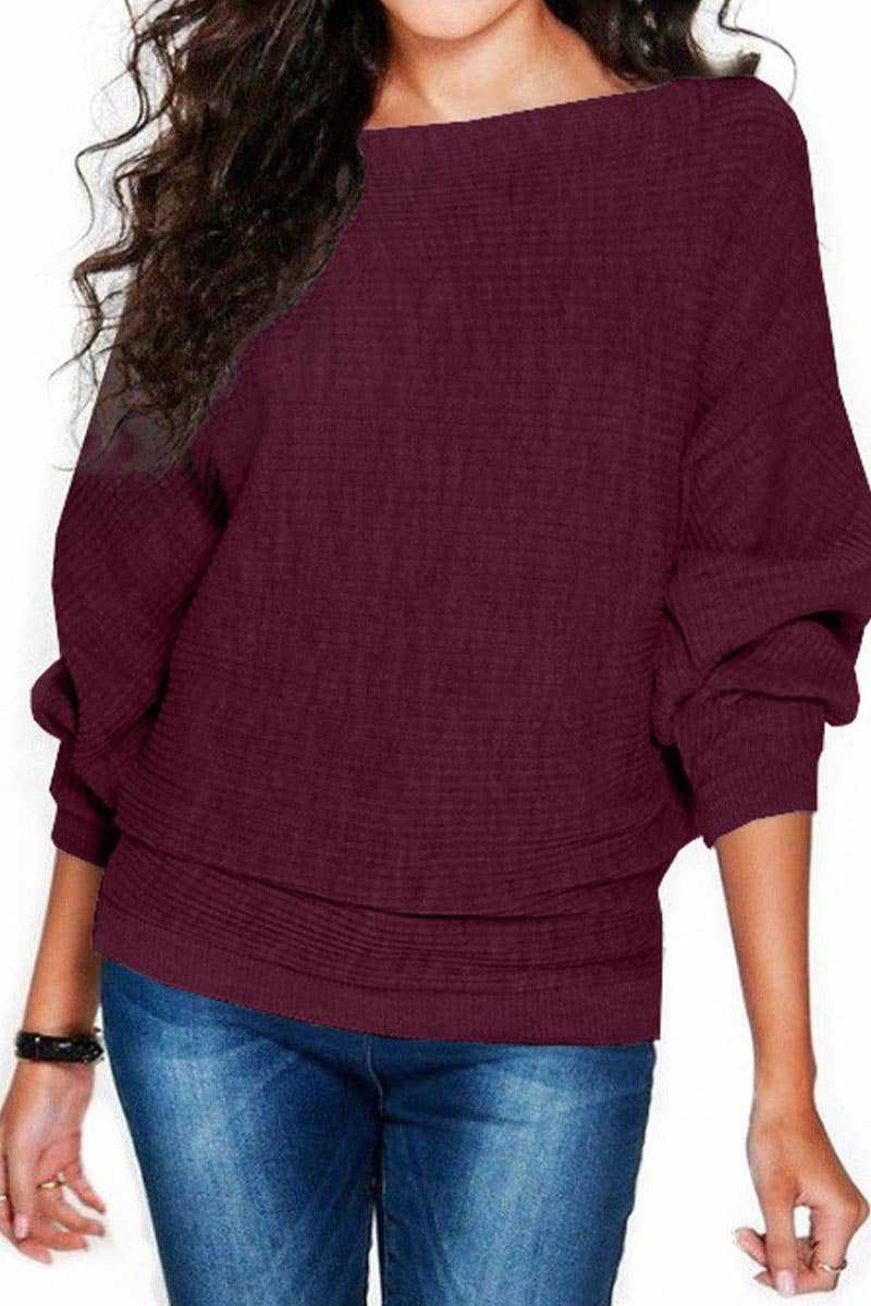 Stylish baggy bat-sleeve knit sweater