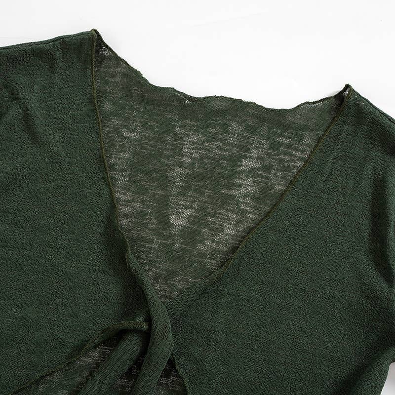 See-through lace-up top casual half skirt set