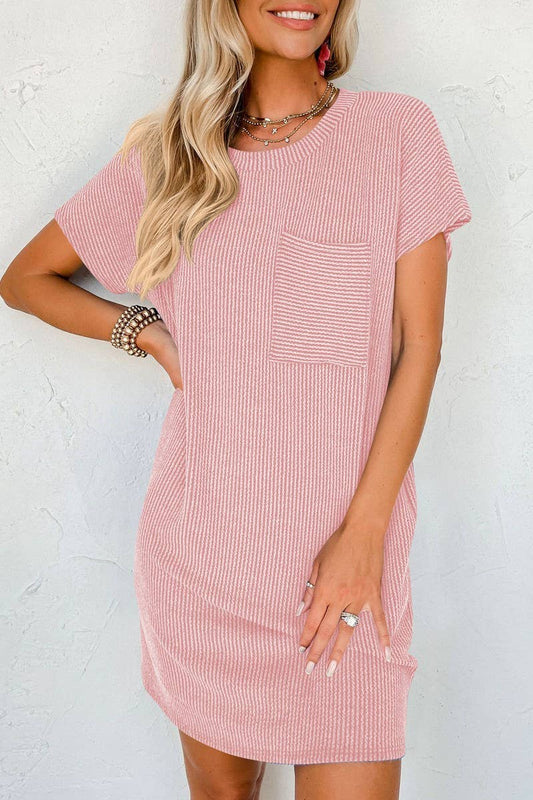 CWDSD10611_SUMMER CASUAL CONTRASTING WAVE STRIPED DRESS